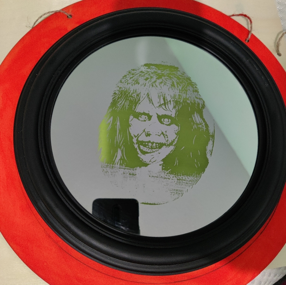 The Exorcist laser engraved mirror can be personalized
